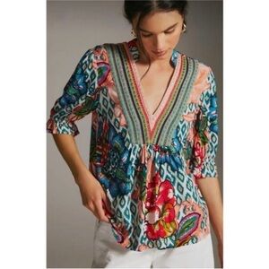 Anthropologie Blank London Stephanie Embroidered Floral Top